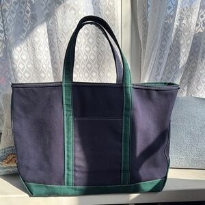 Vtg L.L. Bean Navy and Green Canvas Tote Bag